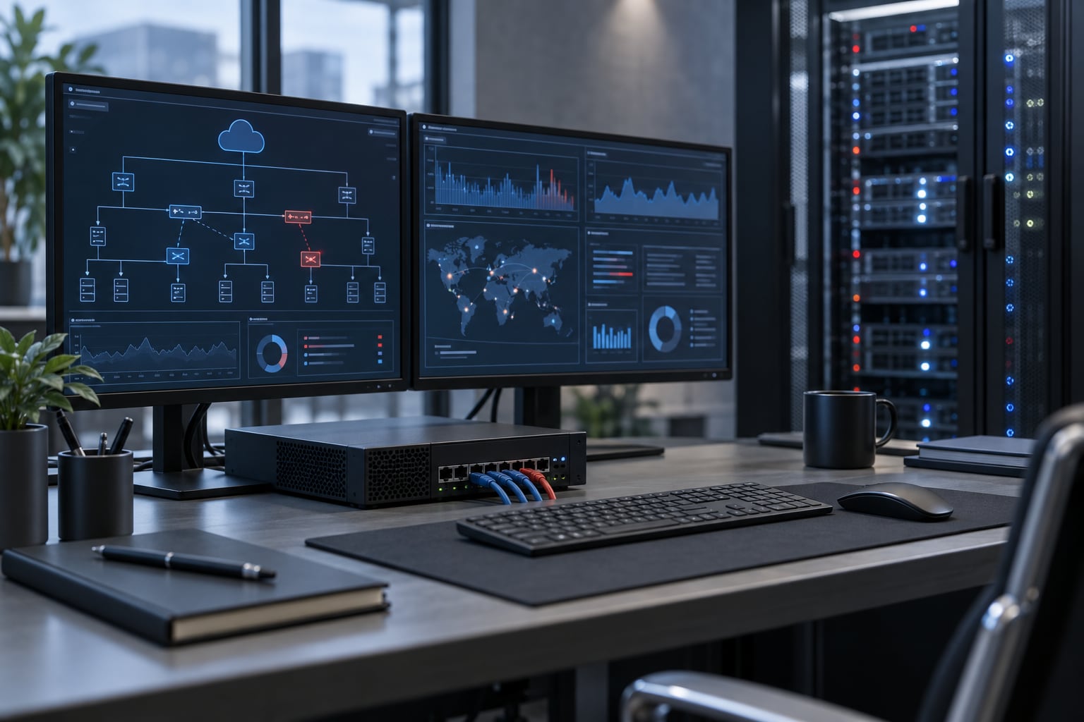 Monitoreo de red y seguridad perimetral: concepto generado con IA